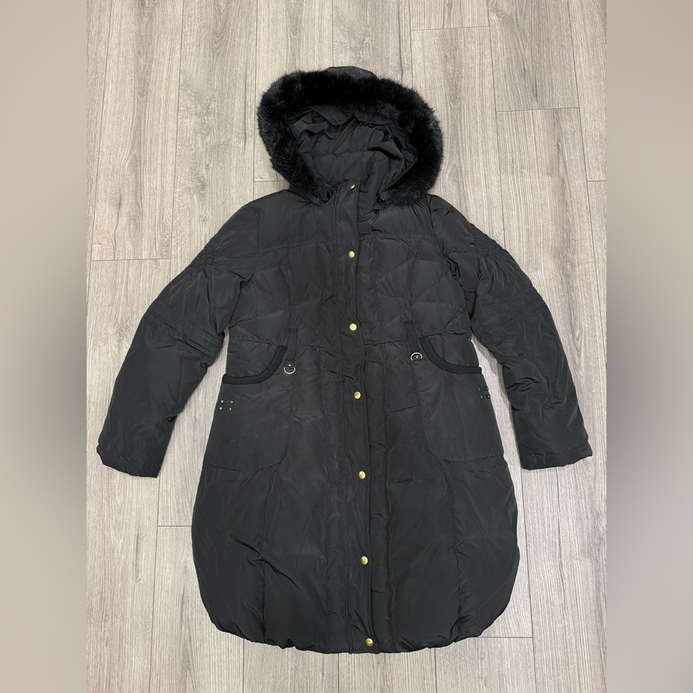 Kimi + Kai Maternity Black Long Down Fill Puffer Coat Jacket Women's Sz L